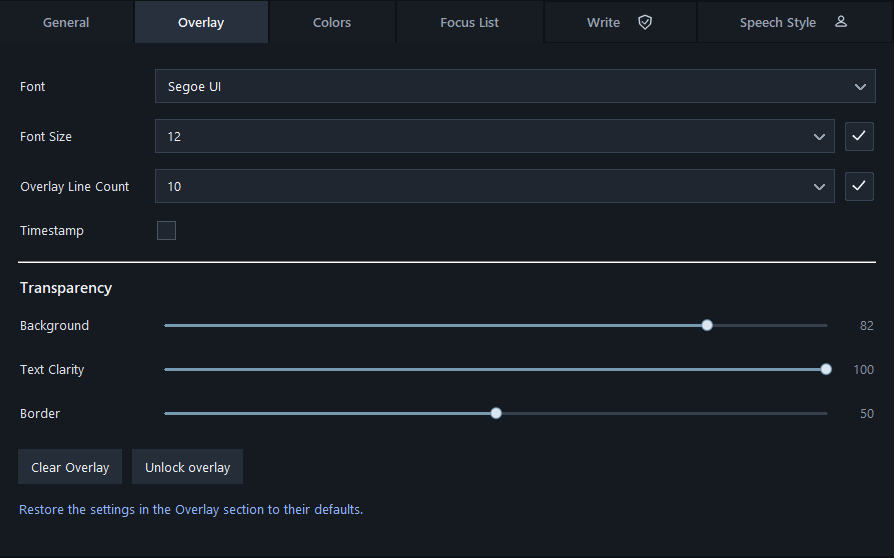 RLA+ Overlay section screenshot